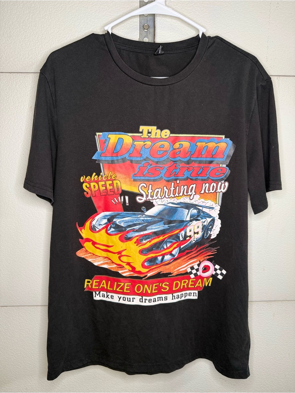 SHEIN Black Short-Sleeve Racing Graphic Tee